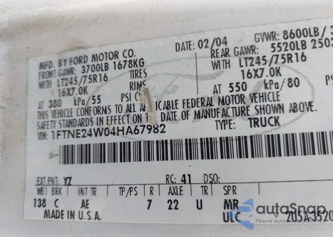 2004 Ford E-250 Commercial/Recreational from USA, damaged, VIN 1FTNE24W04HA67982